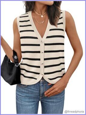 Women's V-Neck Button Down Sleeveless Knit Sweater Vest